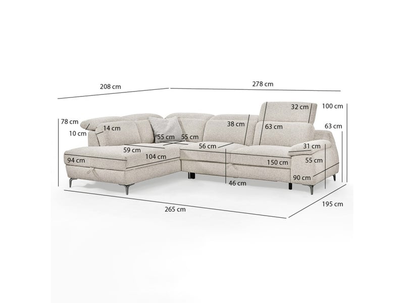  Canapé d'angle gauche convertible l. 278 cm tissu chiné beige - tulio  - Conforama C