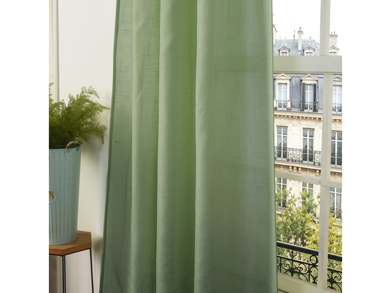 Rideau ajustable 140 x 270 cm + 8 anneaux pinces effet lin evasion romarin CP-EVASION-ROMARIN - Conforama C