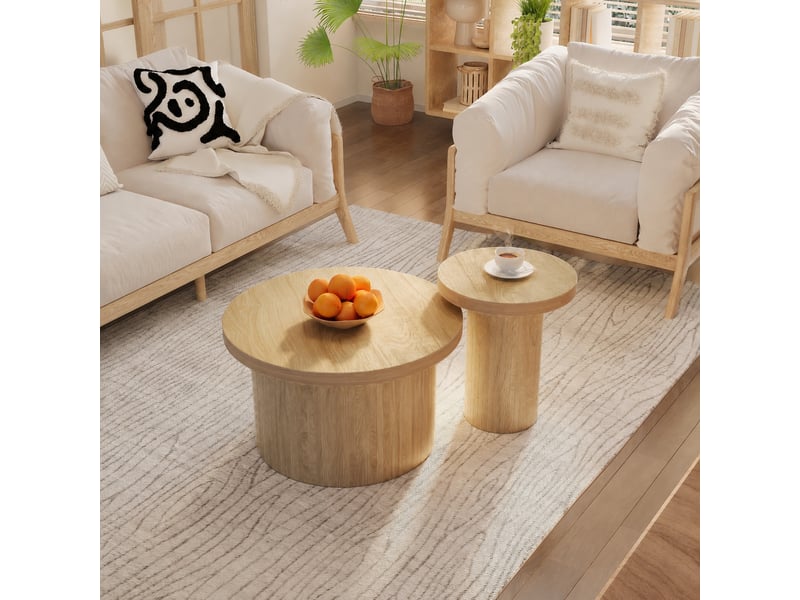  Ensemble de 2 tables basses rondes en mdf effet bois naturel, ø 66 et 40 cm  - Conforama D