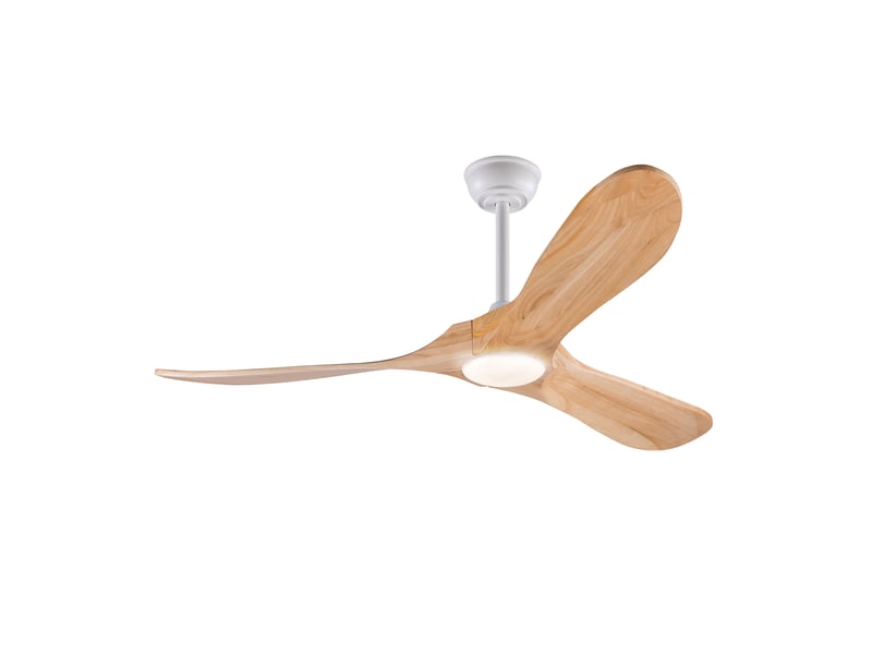  Ventilateur de plafond 52 pouces avec éclairage led dimmable, télécommande, 6 vitesses, bois clair et blanc  - Conforama A