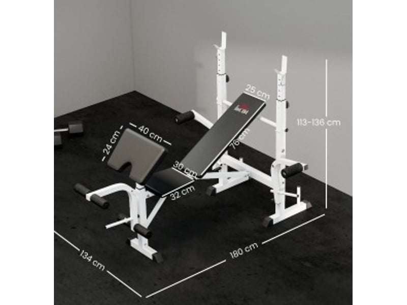 Banc de musculation multifonction 180x134x113-136 cm noir et blanc, acier, presses jambes et poitrine - Conforama C