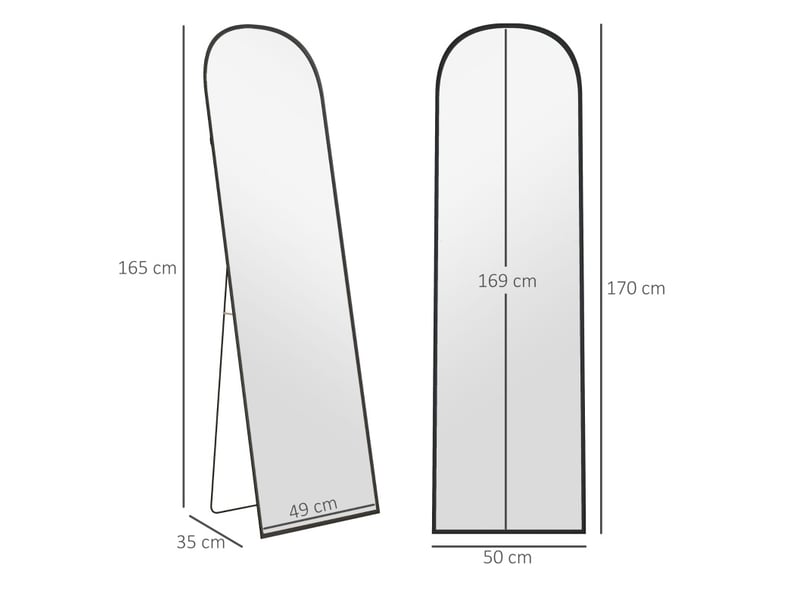 Miroir plein pied 169x49 cm arqué avec verre résistant aux éclats et cadre en aluminium noir - Conforama E
