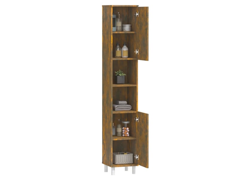  Amoire de salle de bain, meuble de rangement chêne fumé 30x30x179 cm bois d'ingénierie  - Conforama E