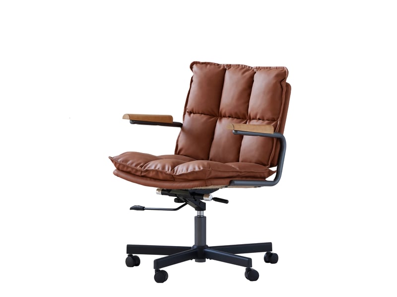  Fauteuil de bureau ergonomique en cuir, accoudoirs en chêne, pivotant, réglable en hauteur, à roulettes  - Conforama E