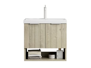Meuble sous vasque mural avec 2 portes et étagère ouverte, vasque en céramique, salle de bain, 62×39×61 cm