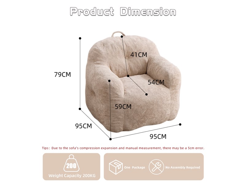 Fauteuil pouf 95x95x79 cm, garniture en éponge déchiquetée, revêtement fausse fourrure avec accoudoirs, pour salon, chambre ou lecture, beige Sol Morn - Conforama C