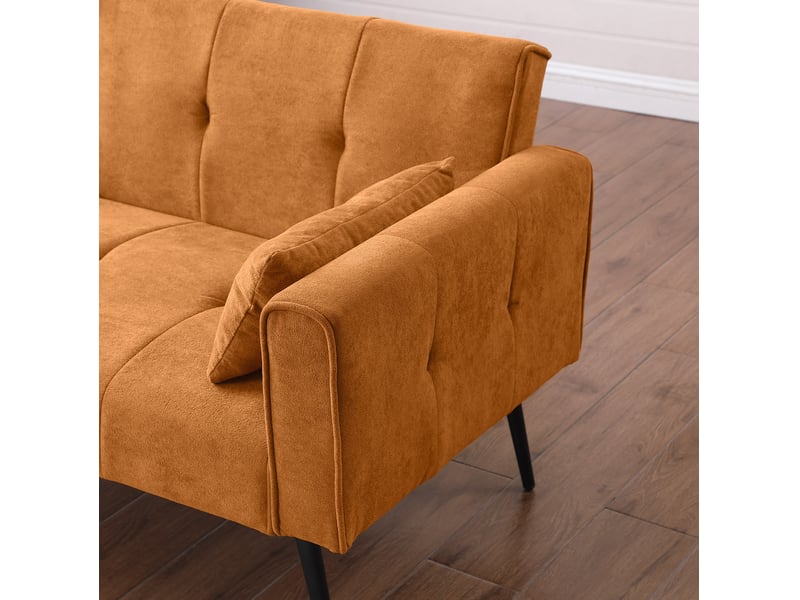 Canapé droit convertible 3 places en velours côtelé orange, format compact et accueillant pour salon ou studio - Conforama D