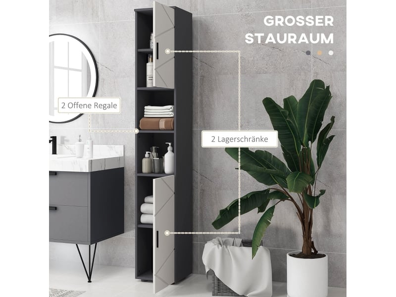  Colonne de salle de bain 30x30x183 cm avec 2 niches ouvertes bois gris foncé et gris clair  - Conforama D