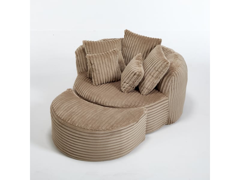 Fauteuil lounge, 168x123x63 cm, avec repose-pieds,velours côtelé, camel et marron - Conforama A