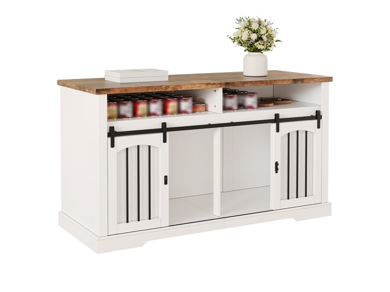  Meuble tv 153x60x85 cm – blanc et brun vintage – portes coulissantes verrouillables  - Conforama A