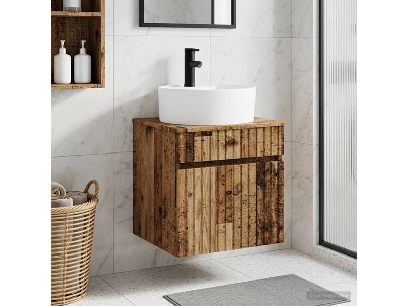  Meuble de lavabo mural, rangement salle de bain bois ancien 49x44.5x65 cm  - Conforama B
