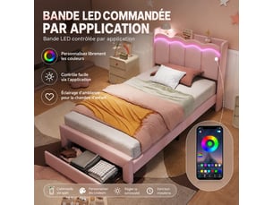 Lit avec rangement 90x200 cm coloris rose