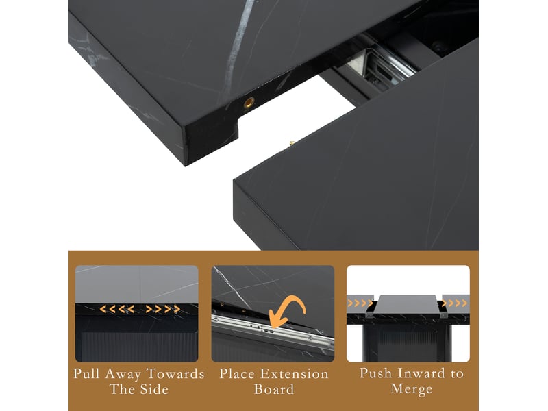  Table à manger rectangulaire extensible 120-160x80x76 cm noir effet marbre  - Conforama E