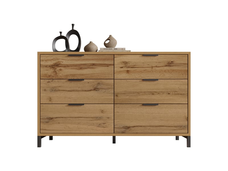  Commode 6 tiroirs en panneau de particules et métal chêne foncé 120 x 40 x 76 cm AB20689091D - Conforama A