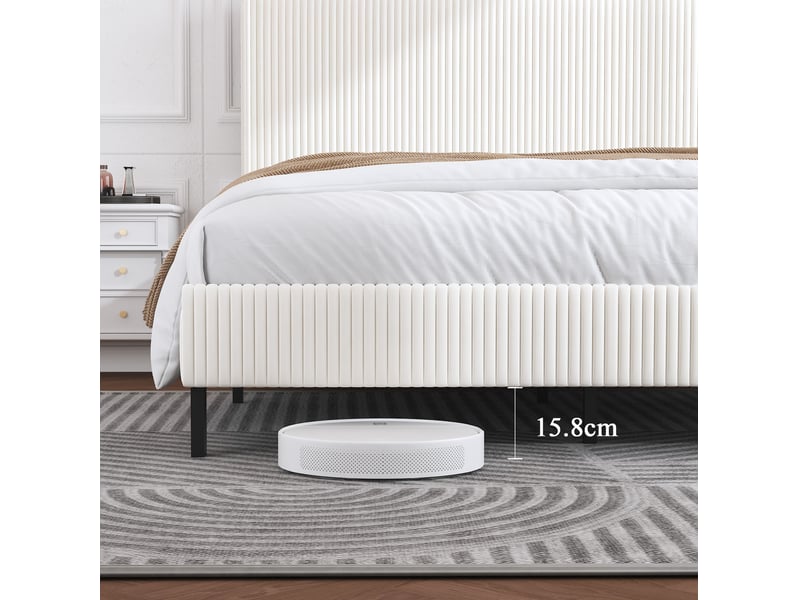  Lit adulte 180x200 cm en velours côtelé beige et crème avec tête de lit  - Conforama R