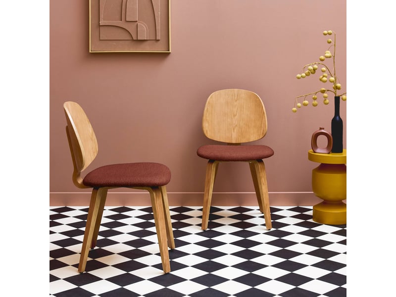  Lot de 2 chaises bois de peuplier courbé placage chêne et bouclette texturée terracotta - sophia  - Conforama C