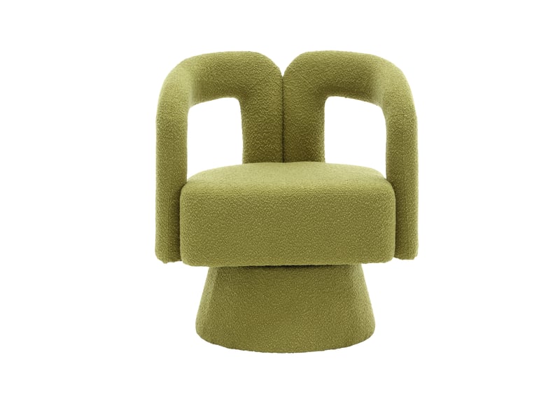 Fauteuil d’appoint pivotant 360° en tissu bouclette vert olive, style design pour salon et bureau - Conforama A