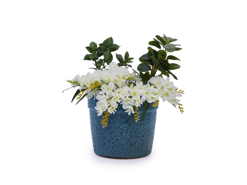  Lot de 3 pots de fleurs en céramique ø 38,130,522,9 cm – bleu antique – trou de drainage intégré  - Conforama A