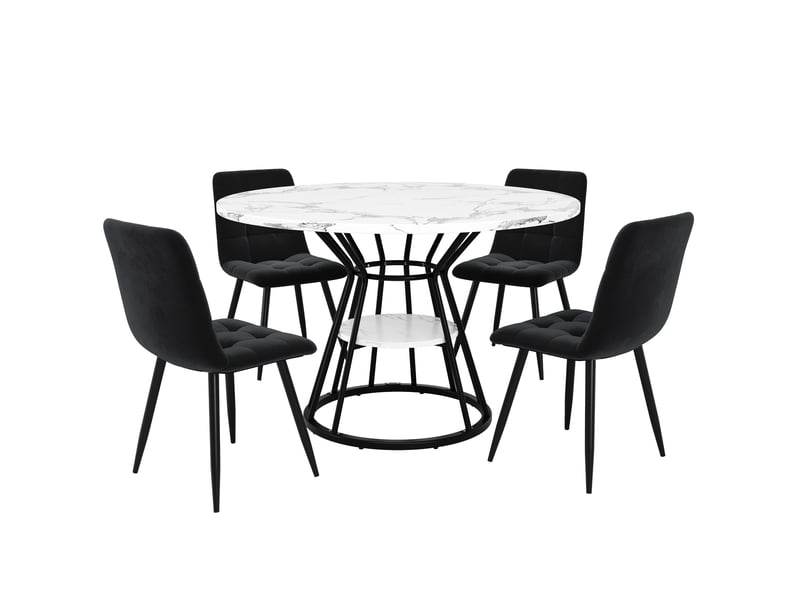  Ensemble table ronde et 4 chaises grises, diamètre 107 cm, double étagère ouverte, style industriel pour salle à manger compacte  - Conforama E