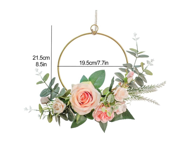  Couronne de fleurs artificielles en forme de cercle, avec cadre géométrique en métal, à fixer au mur. Décoration murale pour la maison.  - Conforama B
