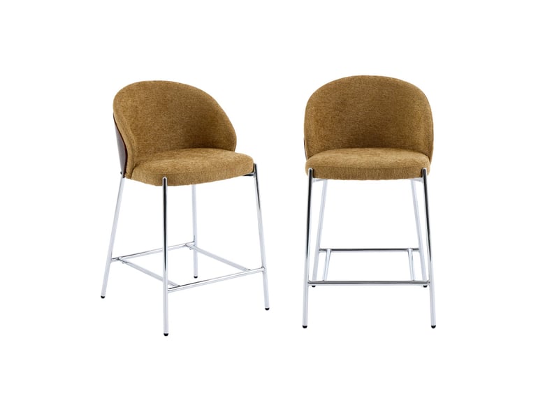  Lot de 2 tabourets de bar bois de peuplier teinté noyer. Acier chromé et tissu texturé moutarde - paul  - Conforama A
