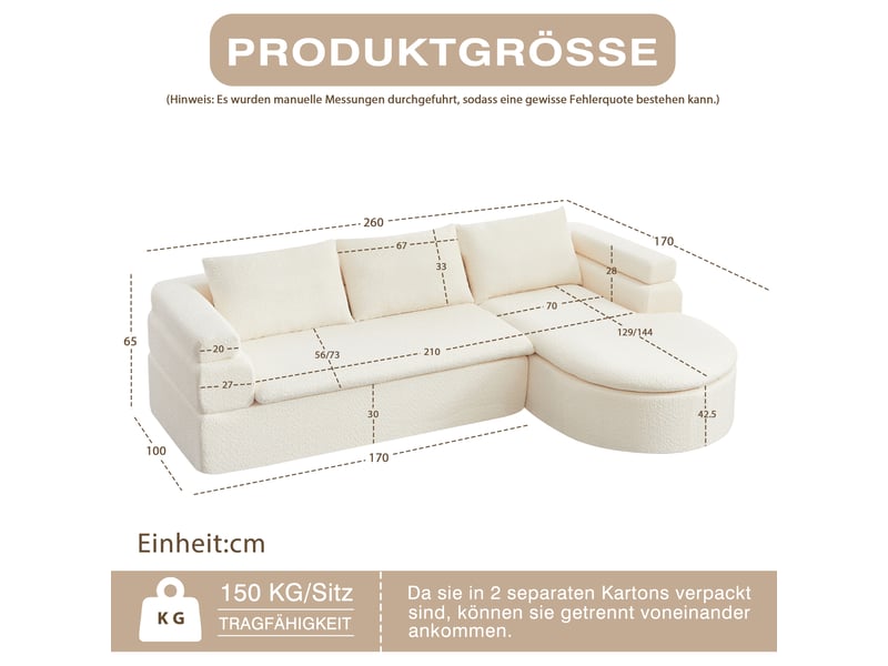  Canapé d’angle 3 places en chenille crème, méridienne arrondie Fay Lum - Conforama C