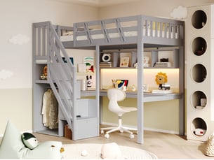 Lit mezzanine 90x200 cm <strong>BIQZUYA</strong> <strong></strong> coloris gris