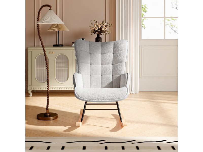 Fauteuil à bascule, fauteuil, fauteuil à bascule avec accoudoirs, fauteuil inclinable, fauteuil à bascule, fauteuil de salon, fauteuil à bascule rembourré pour salon, chambre, balcon (gris clair) - Conforama E