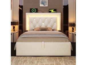 Lit coffre 90x200 cm OKWISH coloris beige