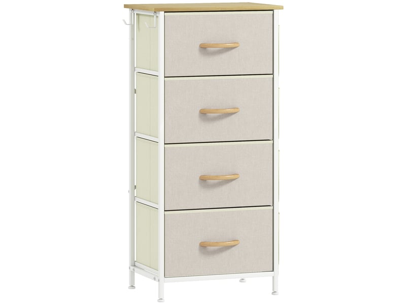  Commode 4 tiroirs en tissu, meuble de rangement avec 4 poches, 2 crochets, structure en acier, 45 x 30 x 94,5 cm, beige  - Conforama B