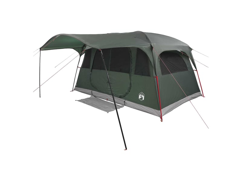 Tente tunnel, tente de camping 12 personne vert armée polyester et acier - Conforama C