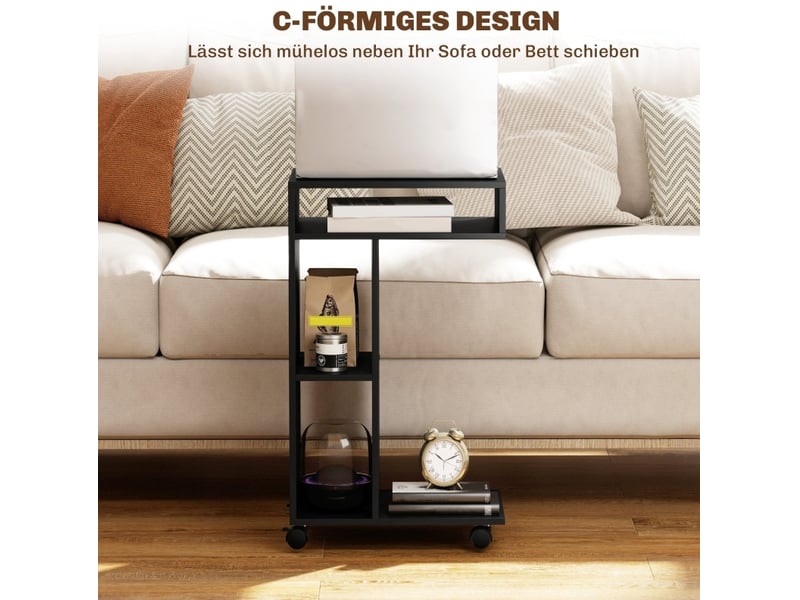  Table d'appoint en c 40x30x69 cm à roulettes 3 compartiments panneau de particules noir  - Conforama E