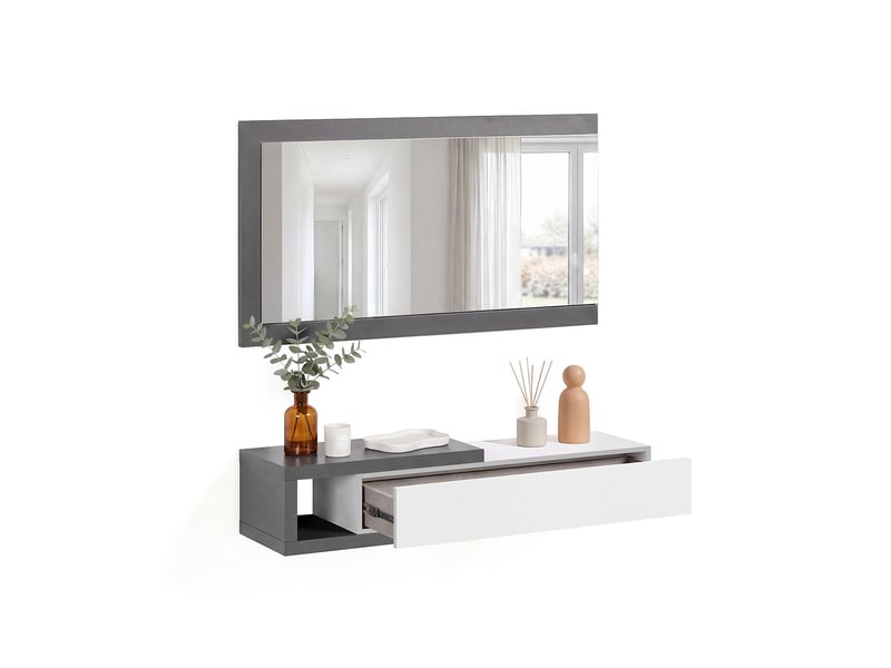  Armoire de couloir derek avec miroir gris grafito - blanco artik (blanco mate) 95 x 19 x 26 cm REC26A01GA - Conforama A