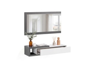 Armoire de couloir derek avec miroir gris grafito - blanco artik (blanco mate) 95 x 19 x 26 cm