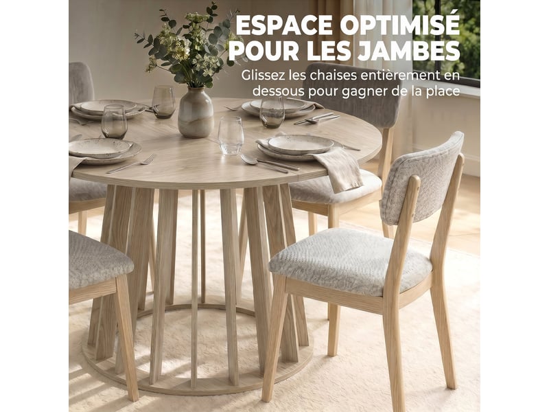  Table à manger ronde pour 4 à 6 personnes,  120 x 75 cm, bois naturel, table de cuisine avec piétement à lattes robuste  - Conforama W