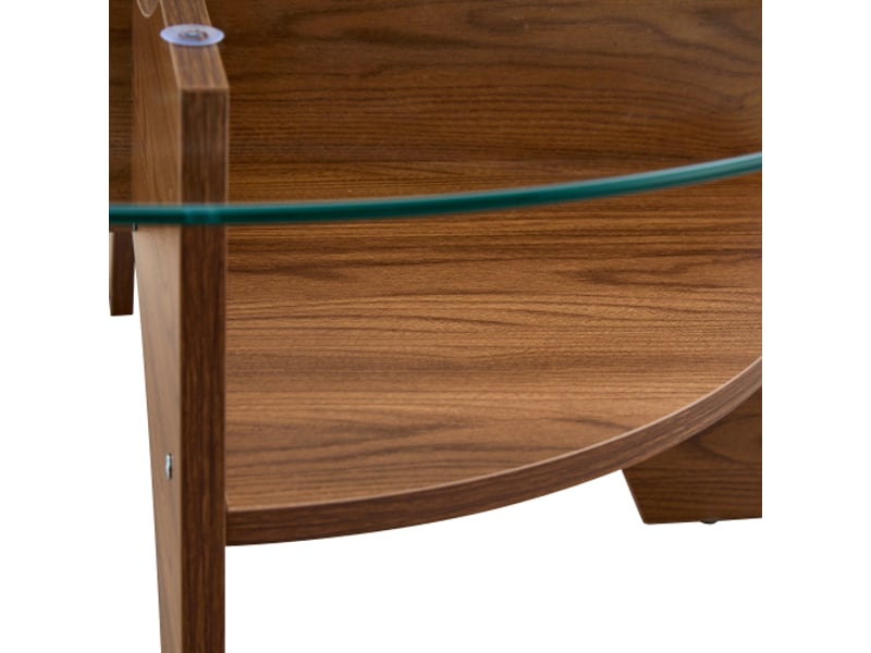  Table d'appoint ronde en verre trempé ø80 cm, piètement éventail, pieds mdf effet noyer, design multifonctionnel  - Conforama D