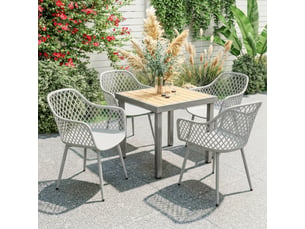 Lot de 4 chaises de jardin avec accoudoirs en plastique gris, pieds en métal, design ajouré uv, 56x51x84 cm