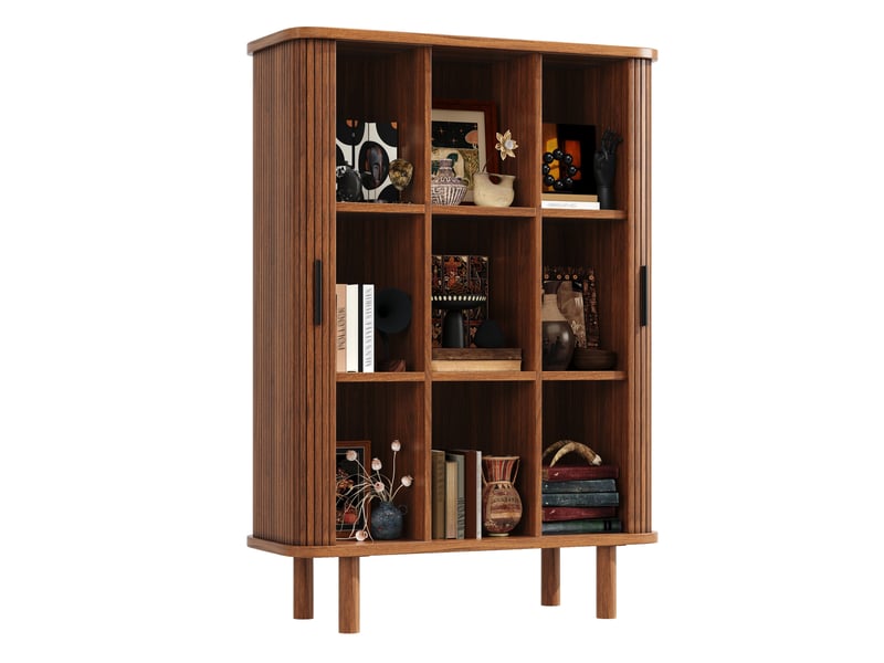  Buffet haut avec 2 portes à rideau et niches ouvertes pour salle à manger en mdf marron foncé 110 × 40 × 160 cm  - Conforama A