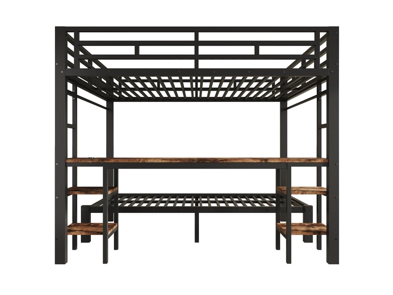  Lit superposé 90140x200 cm noir en métal avec bureau, penderie, échelles et prises  - Conforama A