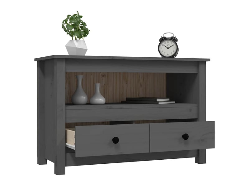  Meuble tv - banc tv - meuble de rangement gris 79x35x52 cm bois de pin massif  - Conforama E
