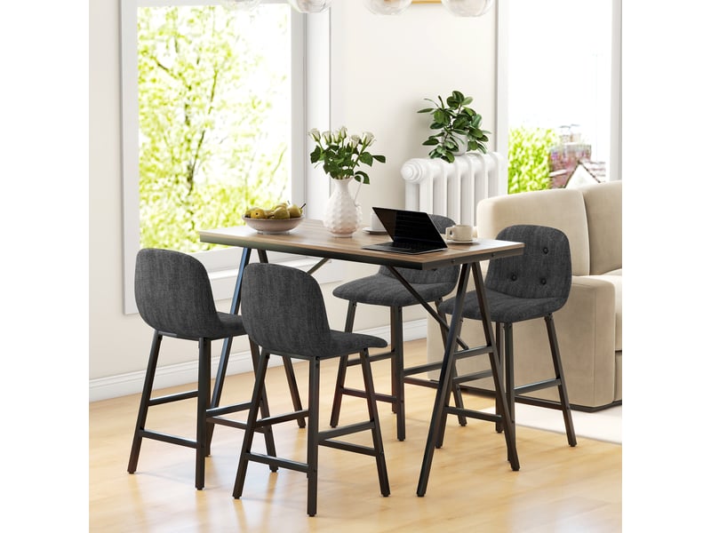  Ensemble bar 5 pièces, table et 4 chaises, capitonnage à boutons, revêtement épais aspect lin, gris foncé  - Conforama D