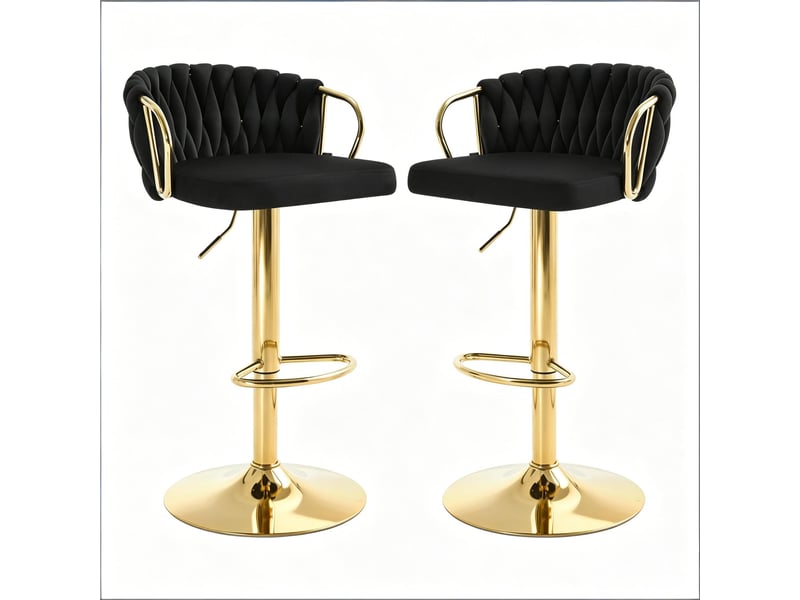  Lot de 2 tabourets de bar,50,5x49,5 cm,réglables et pivotants,velours,noir  - Conforama A