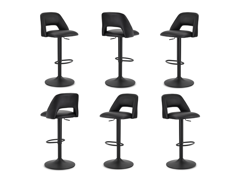  Lot de 6 tabourets de bar réglables en hauteur avec dossier, tabourets de bar pivotants pivotants à 360°- similicuir (pu), noir - goeurvant 9032  - Conforama B