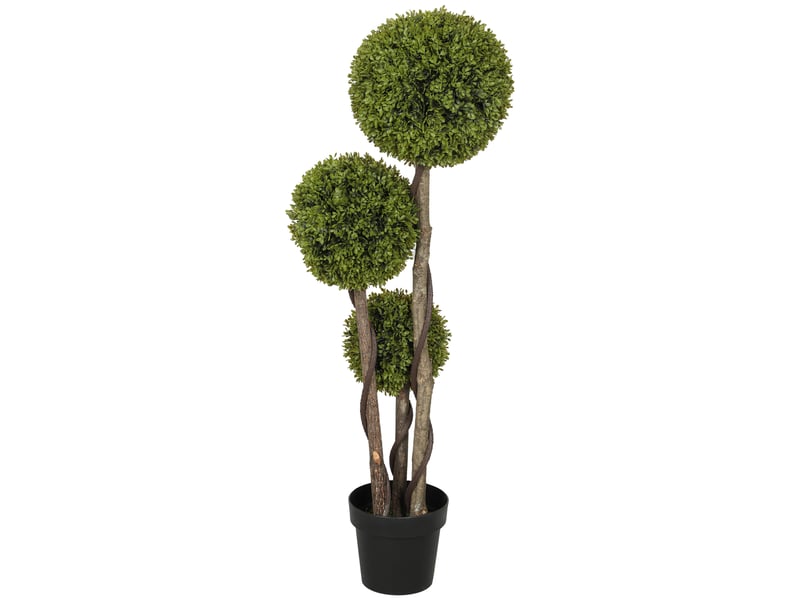  Plante de buis artificielle avec 3 boules, pot inclus et base renforcée, hauteur 115 cm  - Conforama B