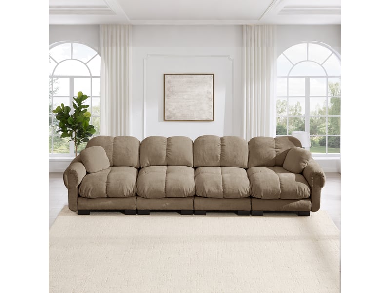  Canapé modulaire avec coussins épais et dossier ergonomique - lpospi - chenille marron 330 × 86 × 90 cm  - Conforama C