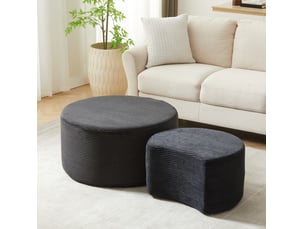 Table basse ottomane noire en tissu, dimensions non précisées