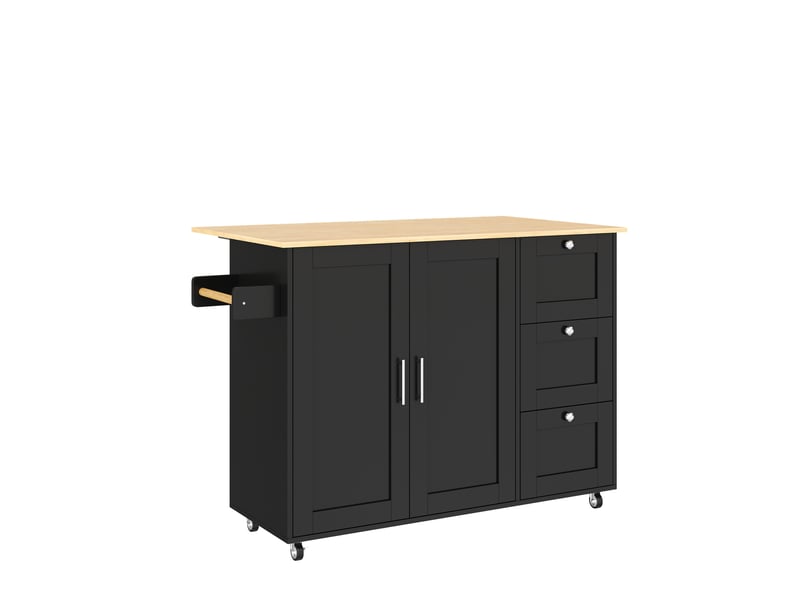 Desserte de cuisine mobile 135 x 44 x 90 cm noir et naturel, mdf, plateau rabattable et 3 tiroirs - Conforama D
