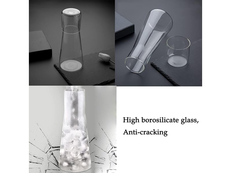 Ensemble de carafe à eau transparente avec gobelet en verre pour table de nuit 850ml - Conforama D