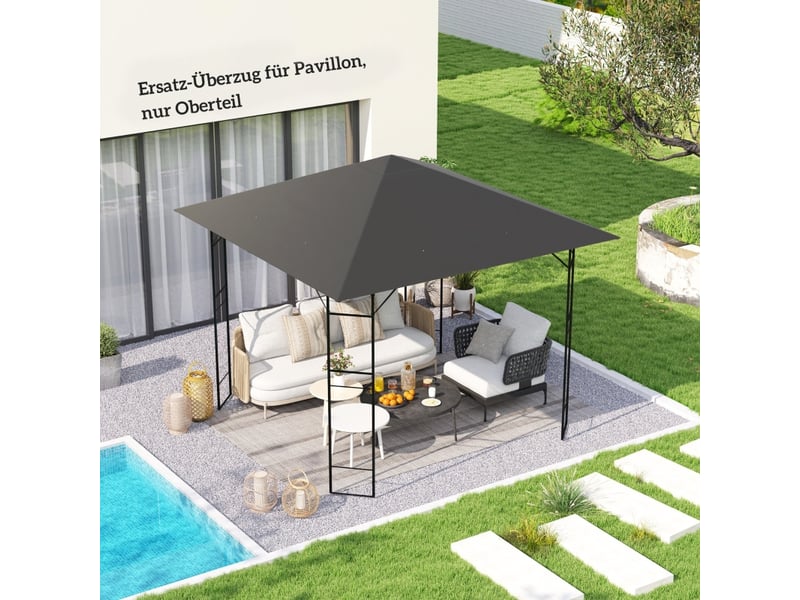 Toit de remplacement pour pavillon - 3x3 m - gris - tissu oxford 370 gm² - résistant à l'eau - upf 30+ 298x298x1cm - Conforama B