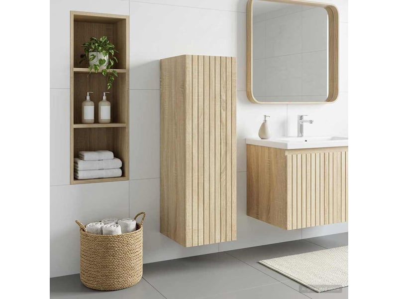  Cabinet salle de bain mural, meuble de rangement chêne sonoma 33x34.5x100 cm shl3861  - Conforama B